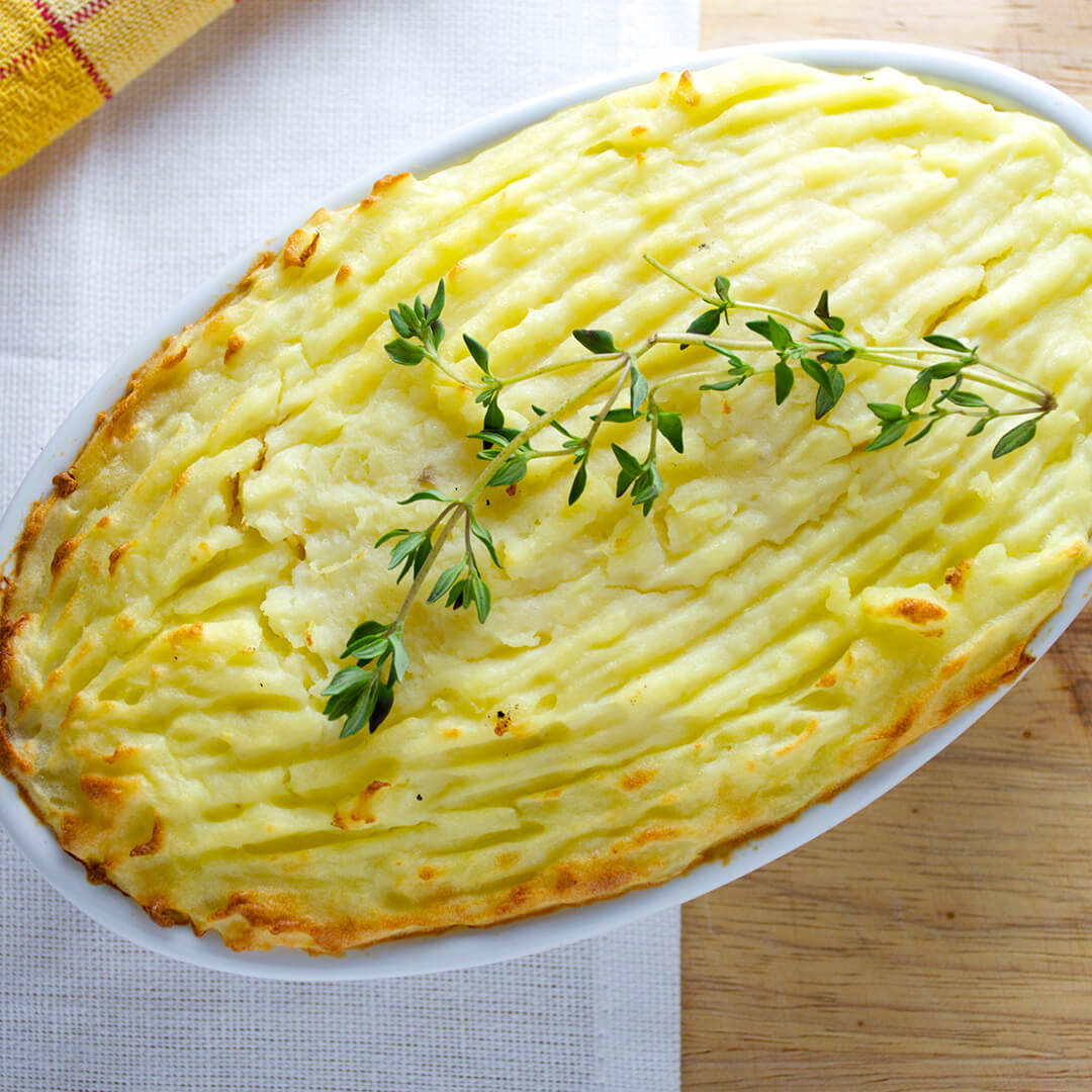 Baby Shepherds Pie / Cottage Pie in a casserole dish