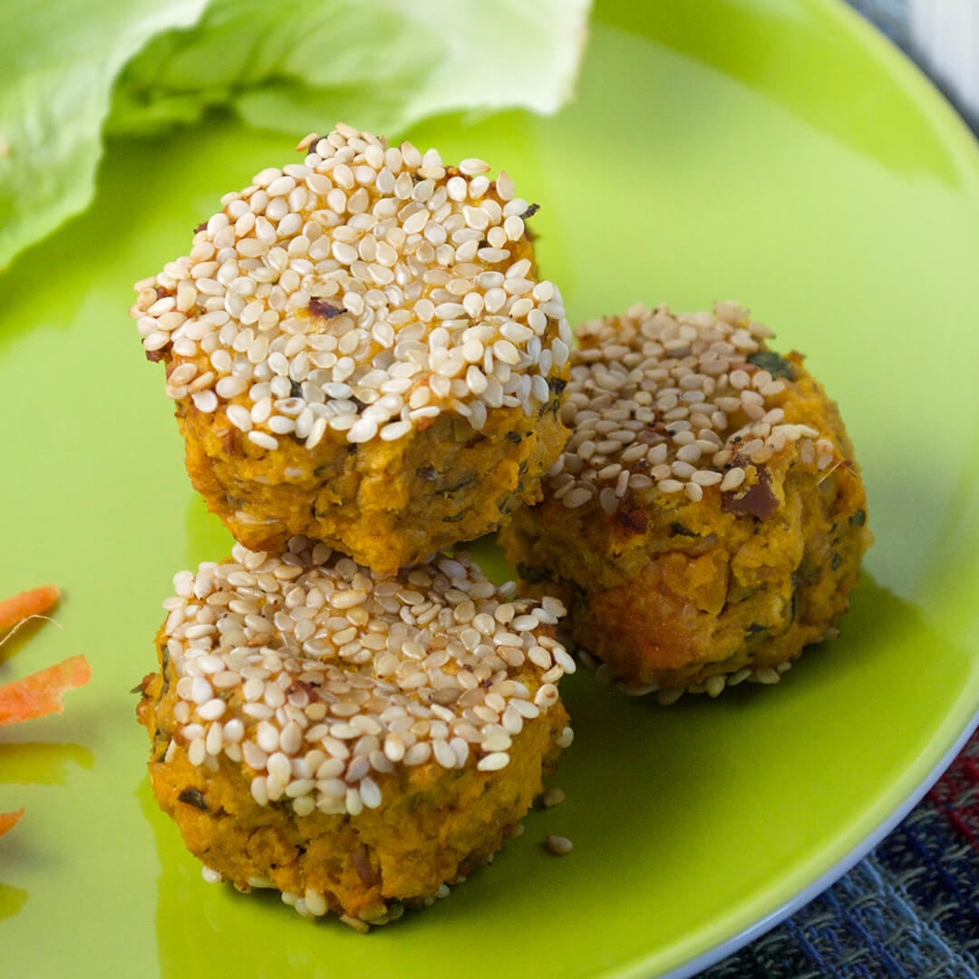 Sweet Potato Baby Falafel for Toddlers served with lettuce and grated carrot