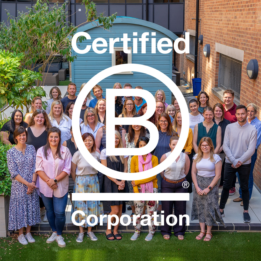 group of 30 people with certified B Corporation logo over the top 