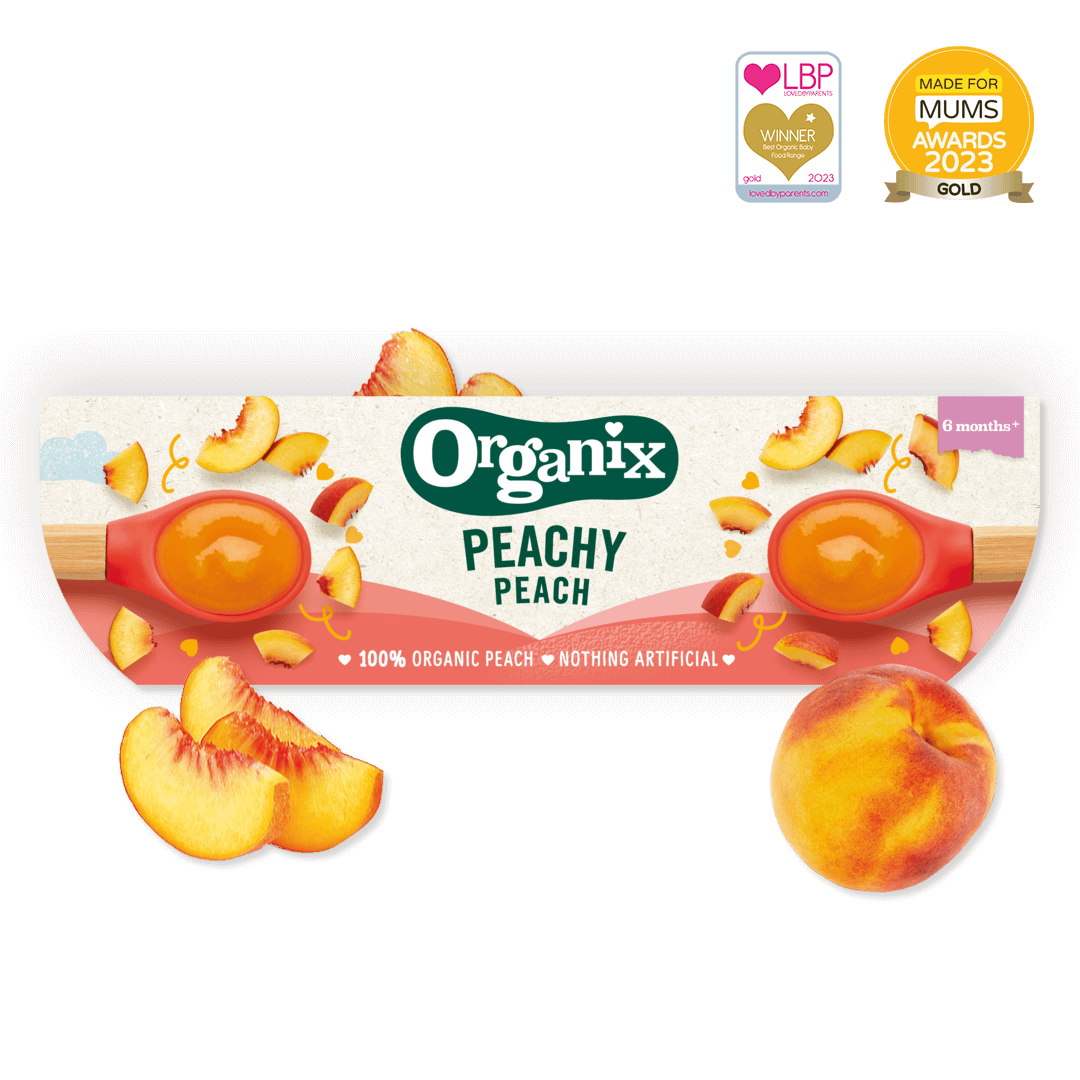 Product image showing the packaging of the Organix peachy peach