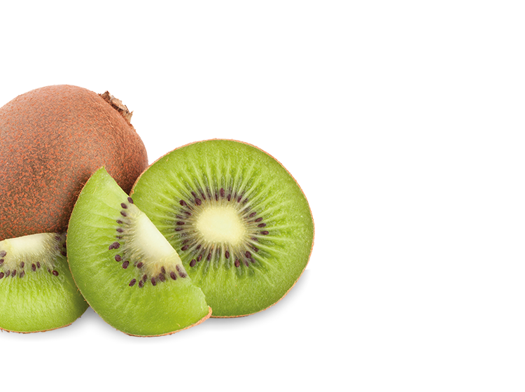 A whole and sliced kiwi