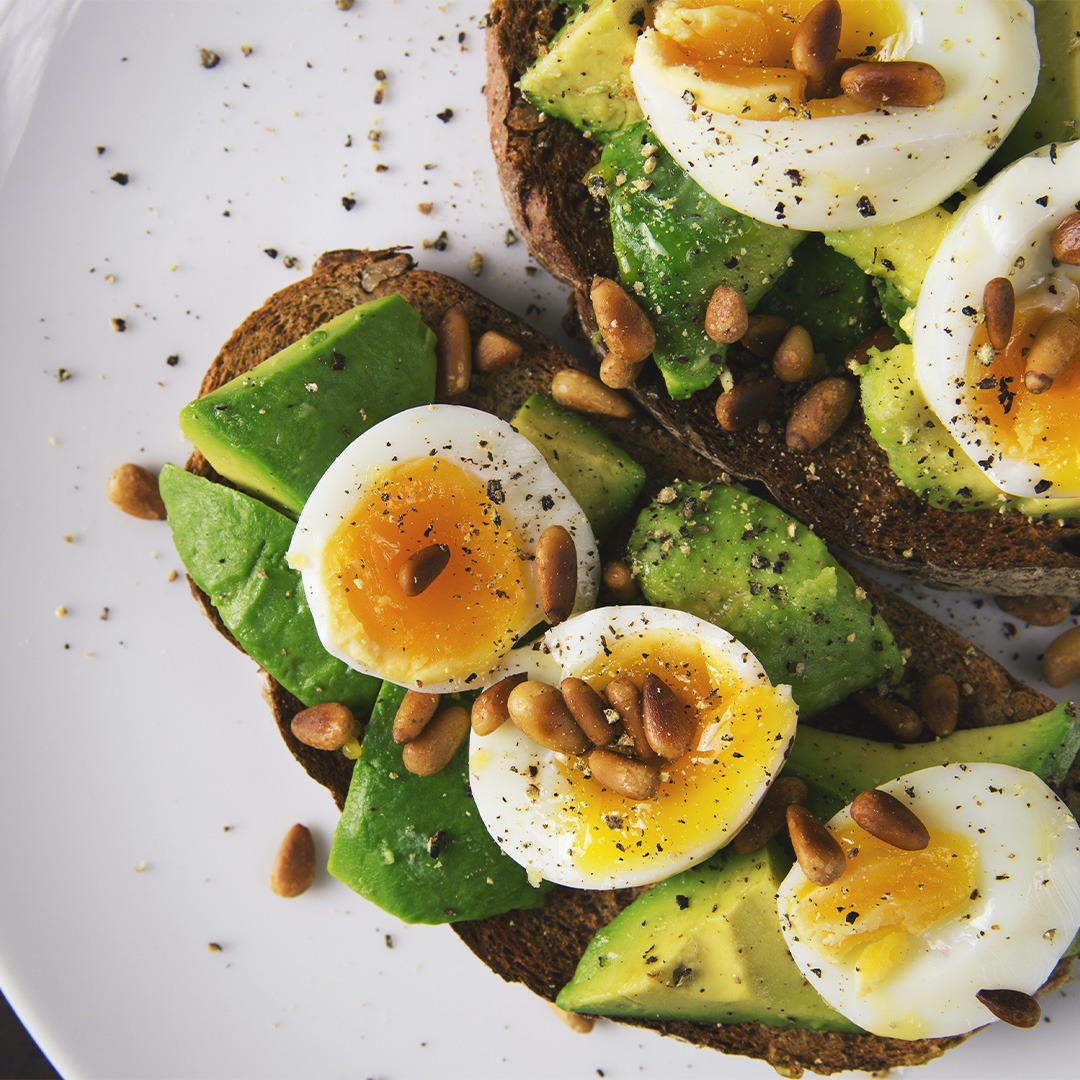 Avocado toast with boiled eggs