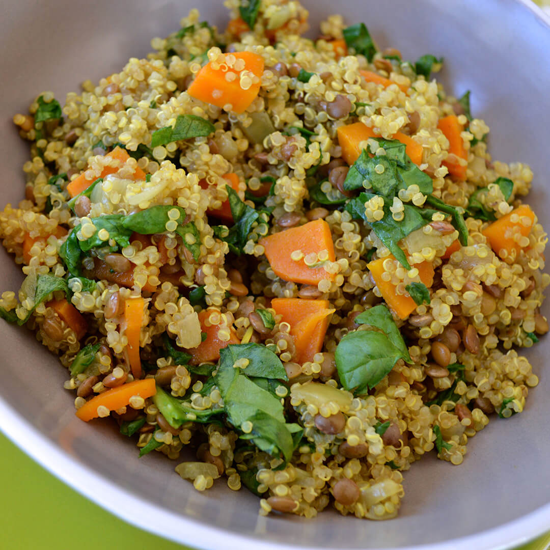 A bowl of Quinoa, Lentil & Veg One Pot