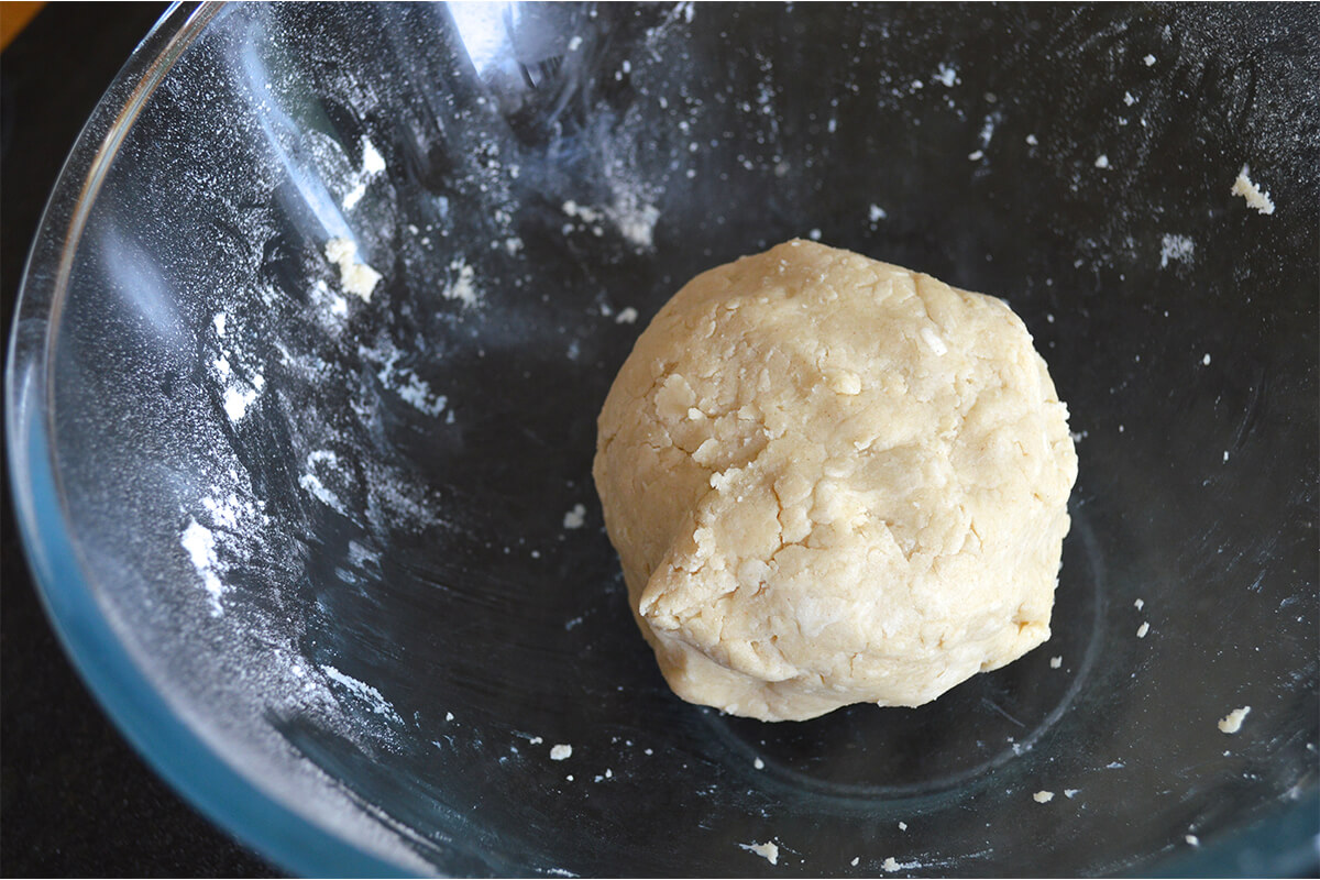 Ball of dough in a glass bowl