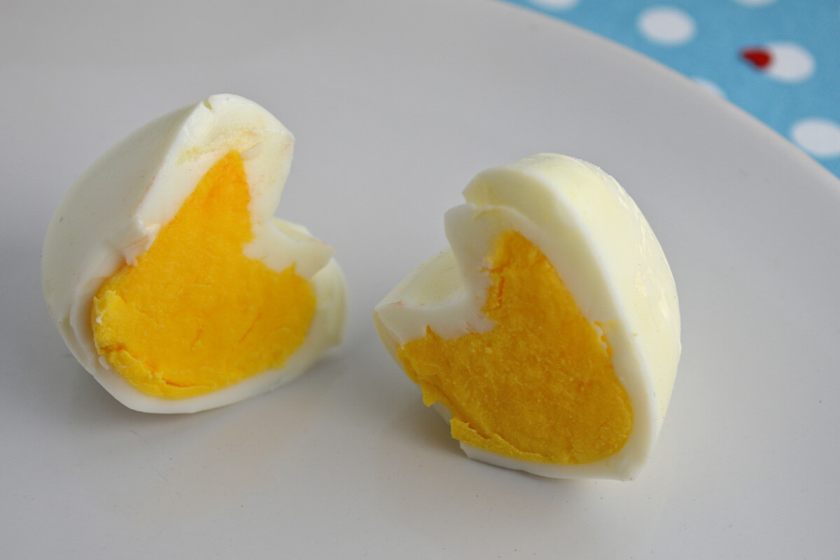 A heart-shaped halved boiled egg