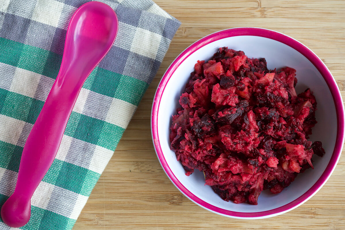 A serving of Beetroot, Carrot & Parsnip Mash