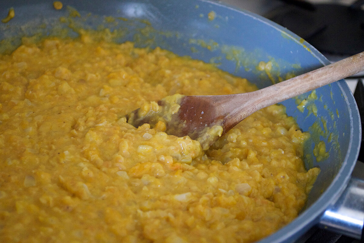 Lentils being cooked