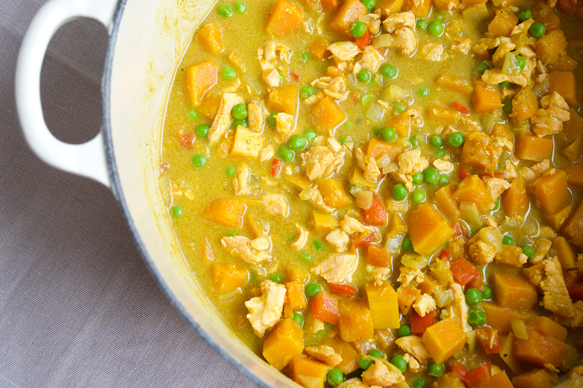 A saucepan of Salmon & Butternut Squash Baby Curry