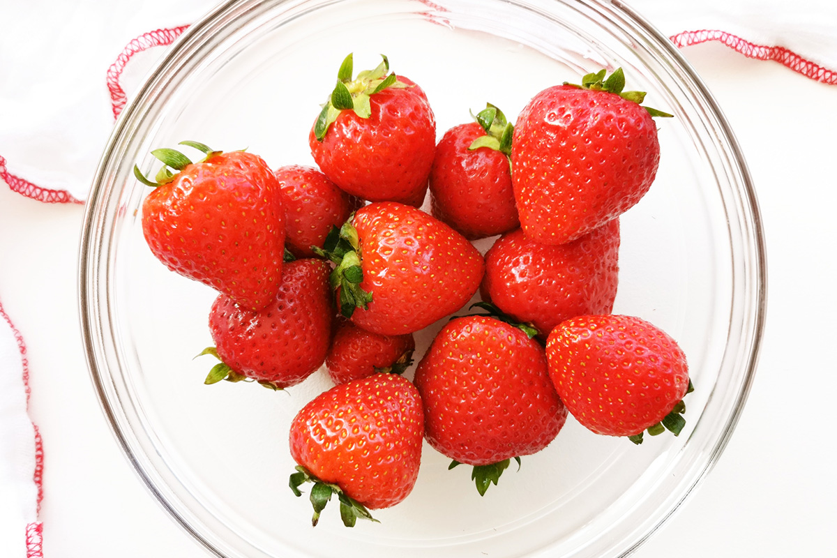 Strawberries in a glass bowl