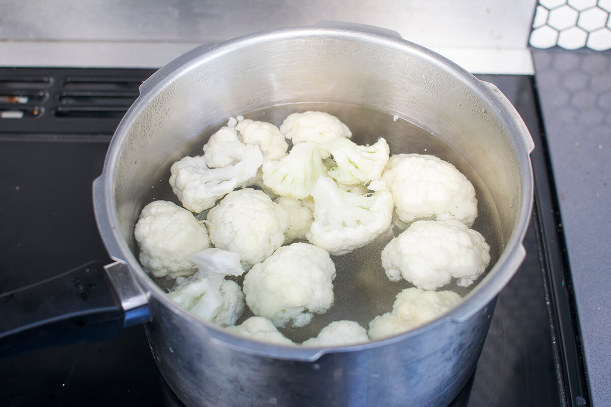 Cauliflower florets being boiled