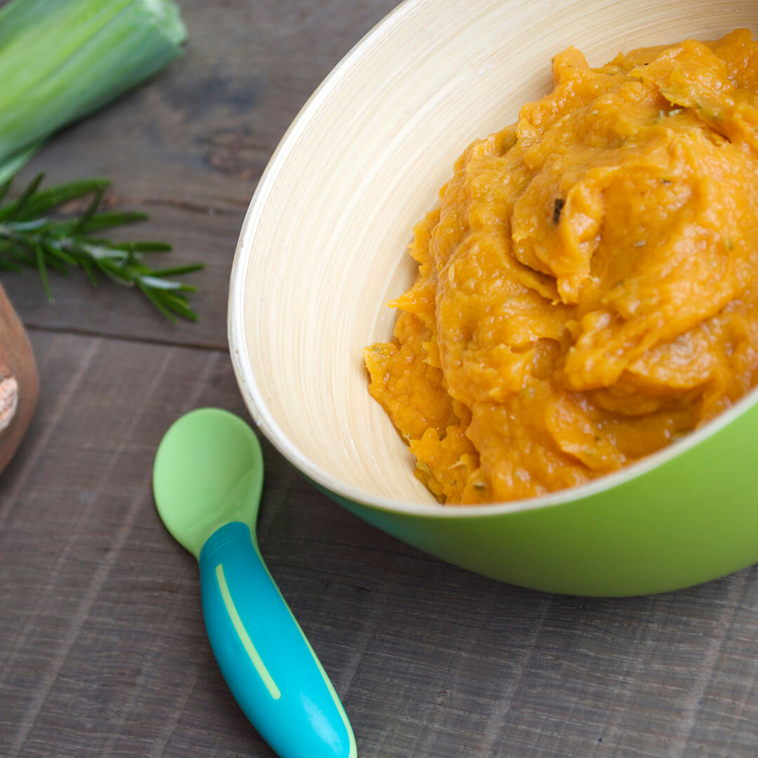 Leek & Sweet Potato Puree in a bowl