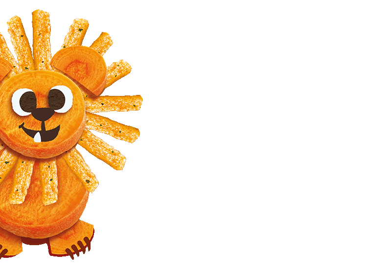 cartoon orange lion made from carrot slices and organix melty veggie sticks