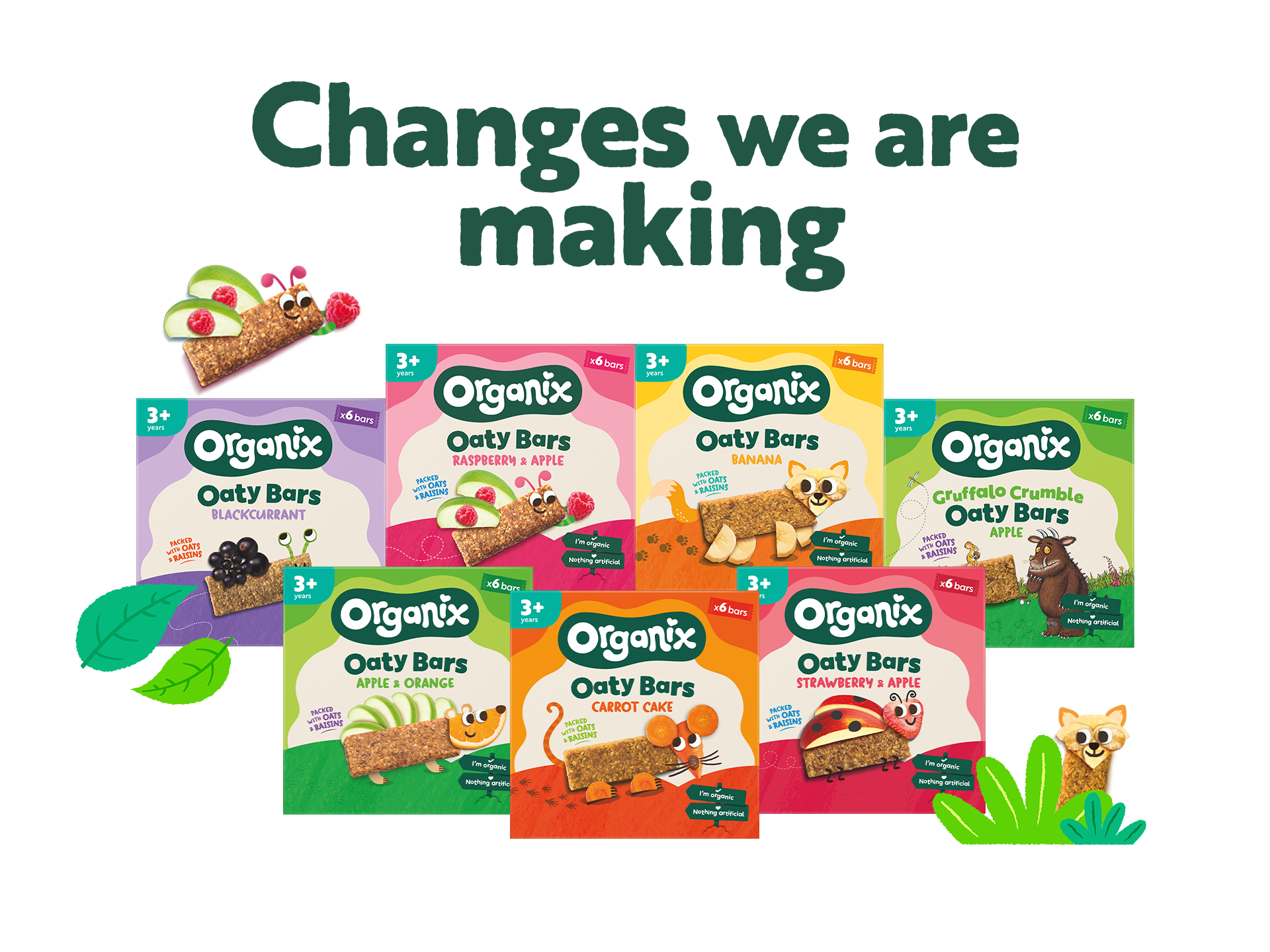 organix oaty bars and a banner saying 'changes we are making'